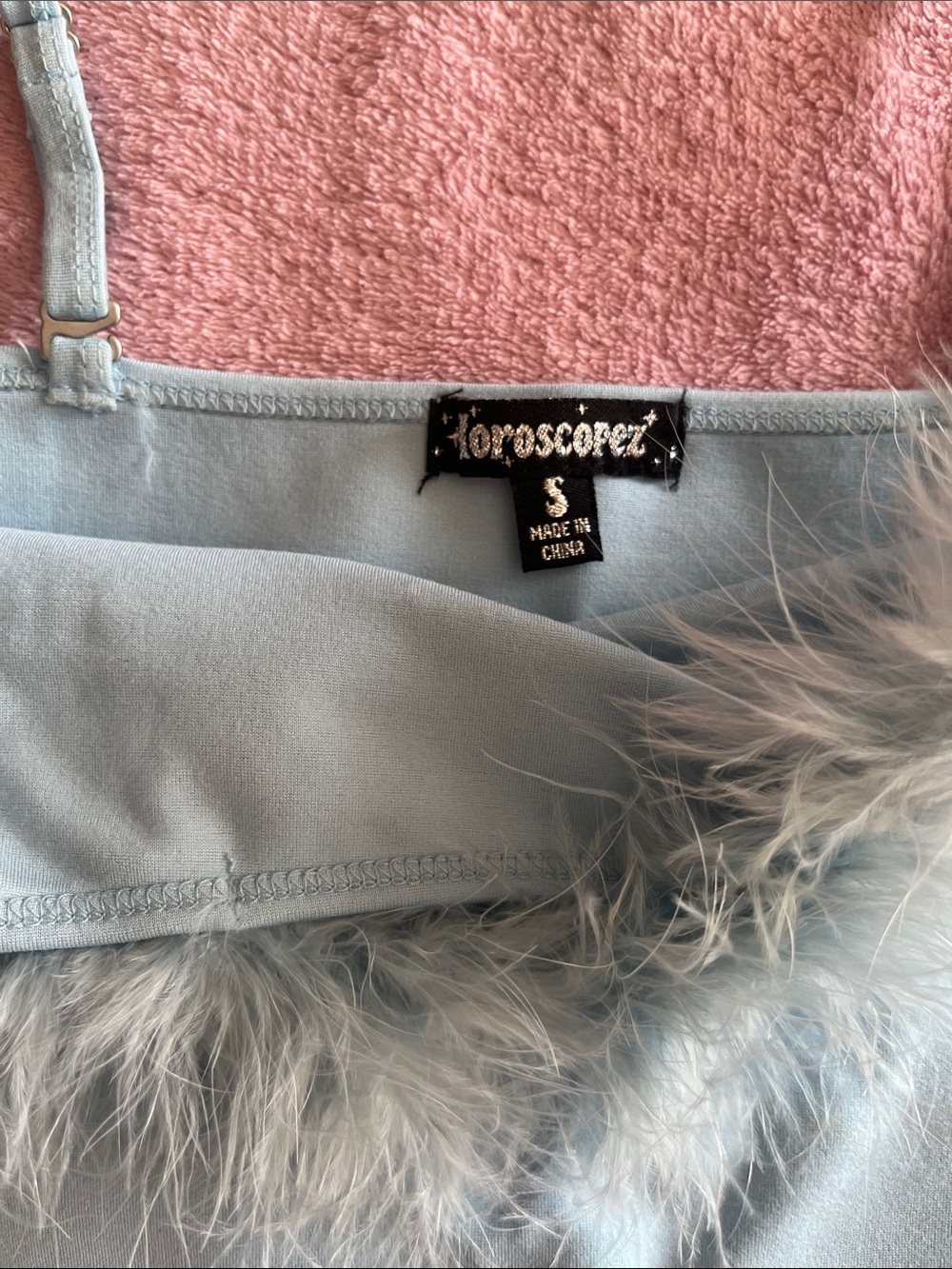Dolls Kill LIBRA Light blue Feather Trim Cropped Cami - Picture 2 of 3
